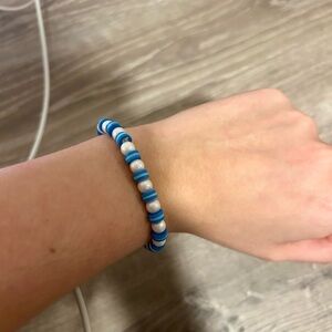 Blue and White Beaded Stretch Bracelet